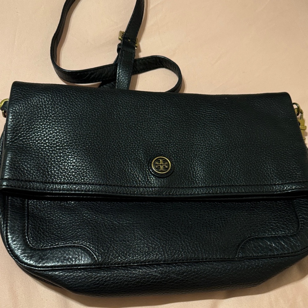 Tory Burch Black Pebbled Leather Crossbody Bag